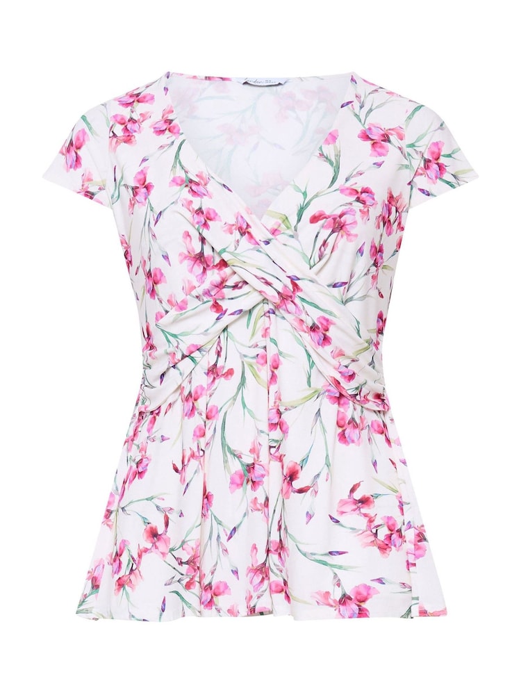 Yours Curve White London Floral Wrap Front Top - Image 5 of 5