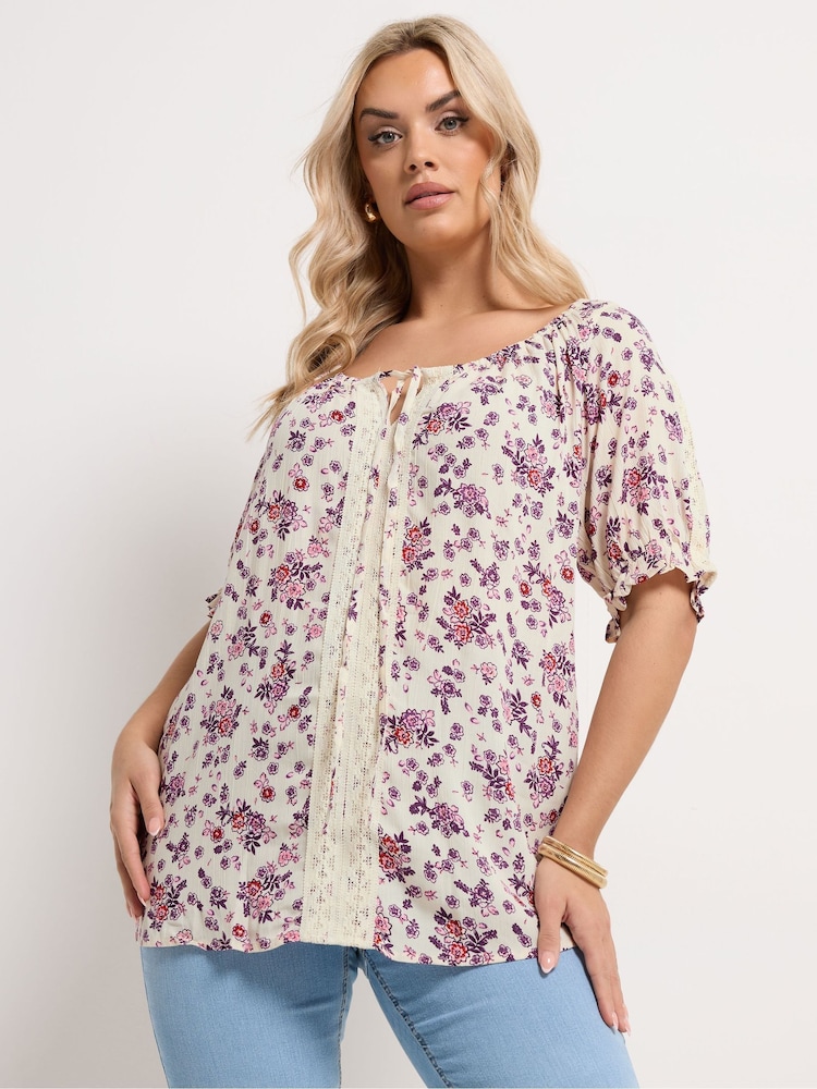 Yours Curve Pink Crochet Short Sleeve Boho Top - Image 1 of 4