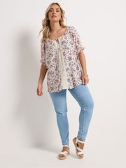 Yours Curve Pink Crochet Short Sleeve Boho Top - Image 2 of 4