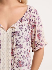 Yours Curve Pink Crochet Short Sleeve Boho Top - Image 4 of 4