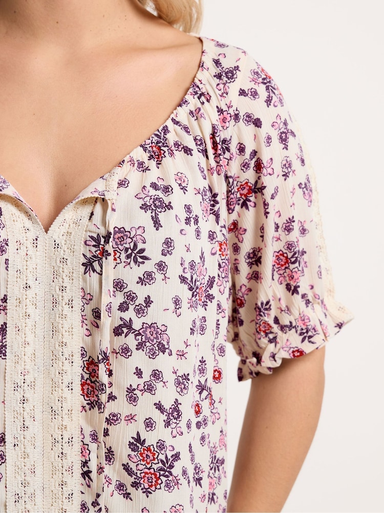 Yours Curve Pink Crochet Short Sleeve Boho Top - Image 4 of 4