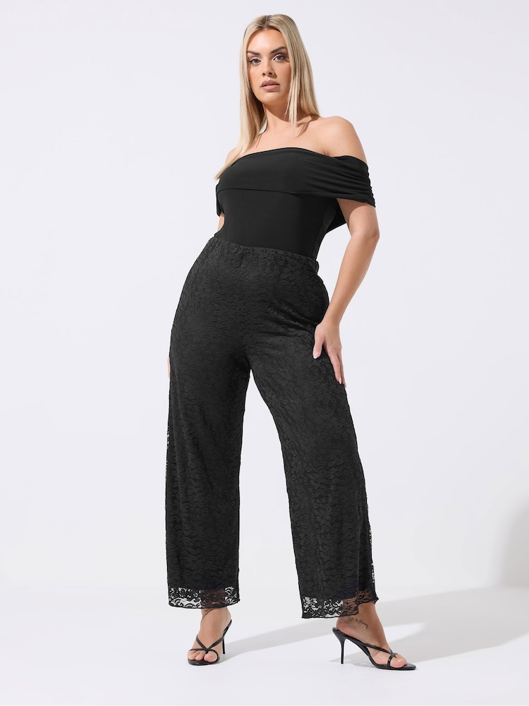 Yours Curve Black Limited Lined Lace Trousers - Image 2 of 5