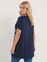 Yours Curve Blue Foil Animal Print Top - Image 2 of 5