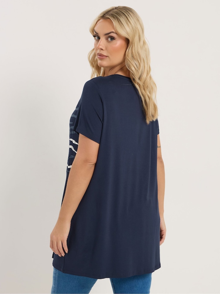 Yours Curve Blue Foil Animal Print Top - Image 2 of 5