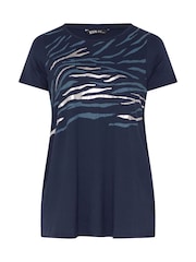 Yours Curve Blue Foil Animal Print Top - Image 4 of 5