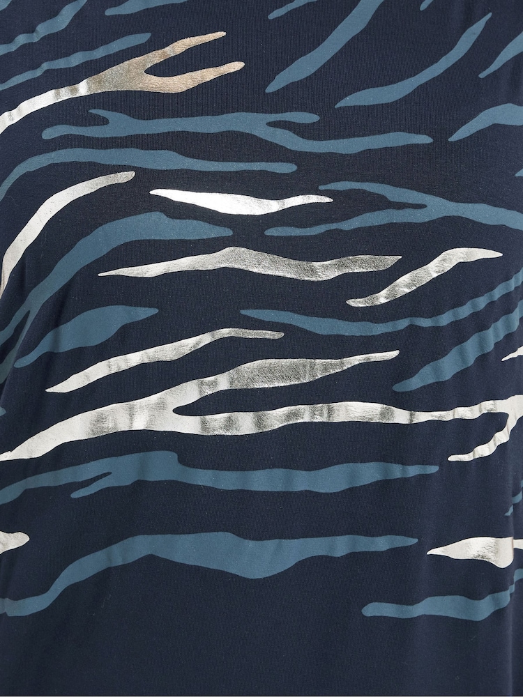 Yours Curve Blue Foil Animal Print Top - Image 5 of 5