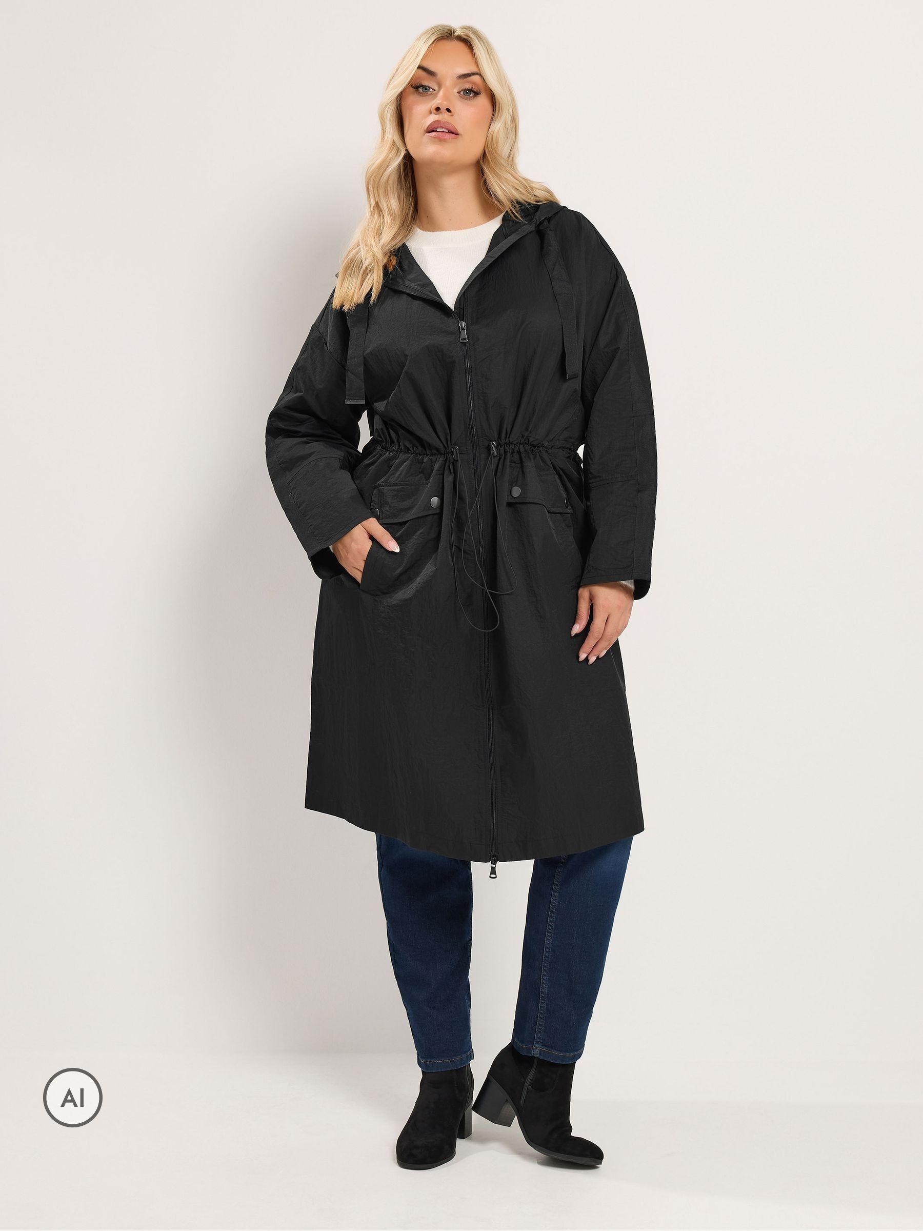 Yours Curve Women's Black Longline Parka Jacket