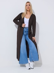 Yours Curve Brown Limited Ribbed Maxi Cardigan - Image 1 of 5