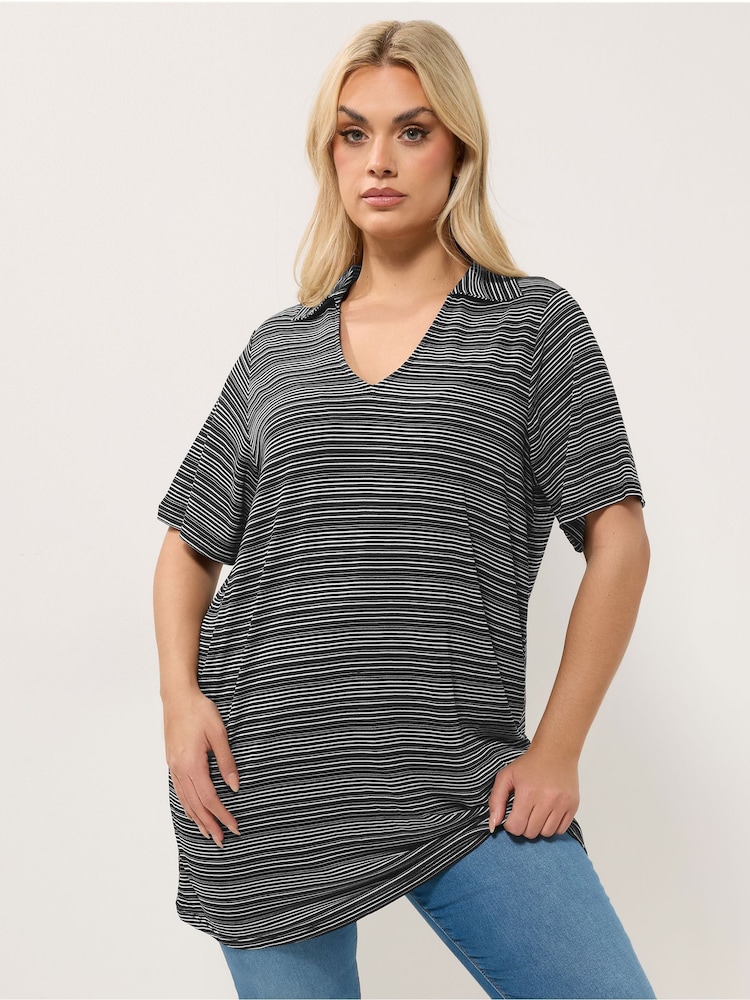 Stripe Polo Blouse - Image 1 of 5 Stripe Polo Blouse - Image 1 of 5