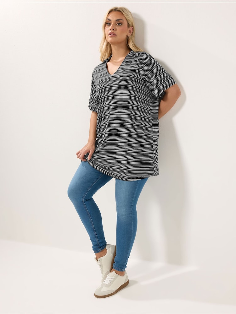 Stripe Polo Blouse - Image 2 of 5 Stripe Polo Blouse - Image 2 of 5