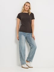 Long Tall Sally Brown Ribbed Boat Neck T-Shirt - Image 2 of 5