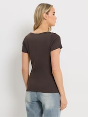 Long Tall Sally Brown Ribbed Boat Neck T-Shirt - Image 3 of 5