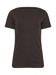 Long Tall Sally Brown Ribbed Boat Neck T-Shirt - Image 5 of 5