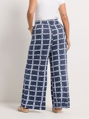 Yours Curve Blue Floral Checked Wide Leg Trousers - Image 3 of 5
