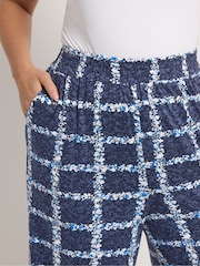 Yours Curve Blue Floral Checked Wide Leg Trousers - Image 4 of 5