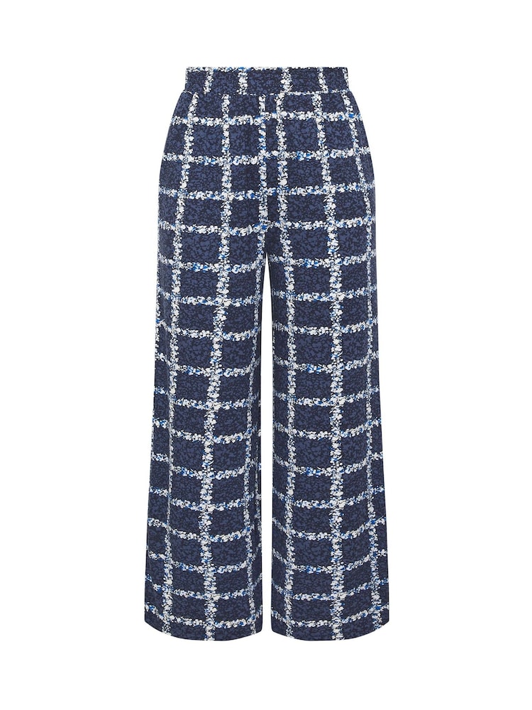 Yours Curve Blue Floral Checked Wide Leg Trousers - Image 5 of 5
