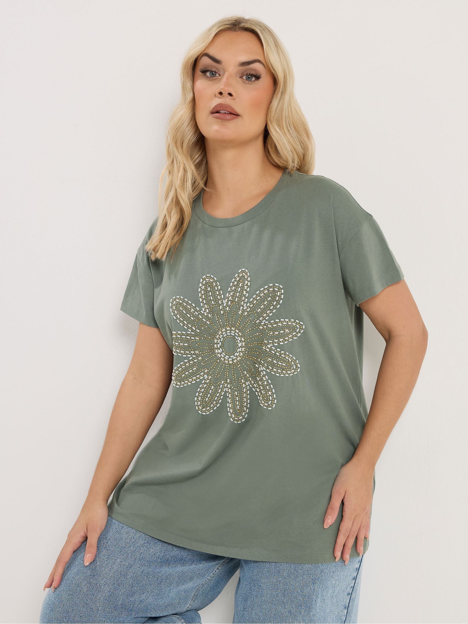 Yours Curve Women's Green Placement Core T-Shirt