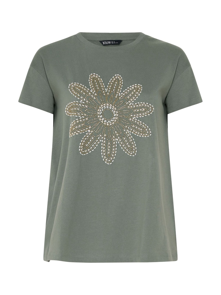 Yours Curve Green Placement Core T-Shirt - Image 5 of 5