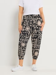 Yours Curve Black Celestial Cropped Harem Trousers - Image 1 of 5