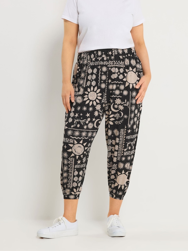 Yours Curve Black Celestial Cropped Harem Trousers - Image 1 of 5