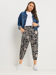 Yours Curve Black Celestial Cropped Harem Trousers - Image 2 of 5