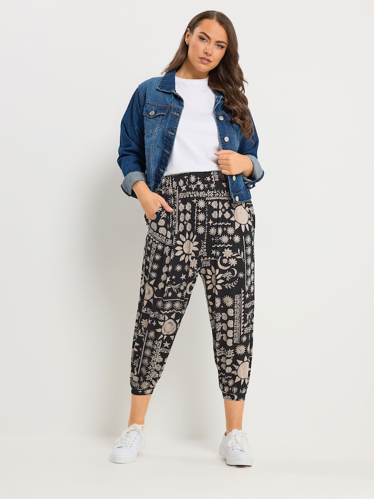 Yours Curve Black Celestial Cropped Harem Trousers - Image 2 of 5