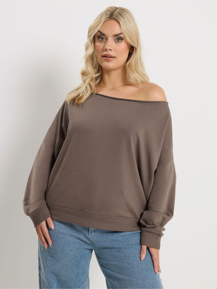 Yours Curve Brown Off Shoulder Sweatshirt - Image 1 of 5