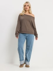 Yours Curve Brown Off Shoulder Sweatshirt - Image 2 of 5