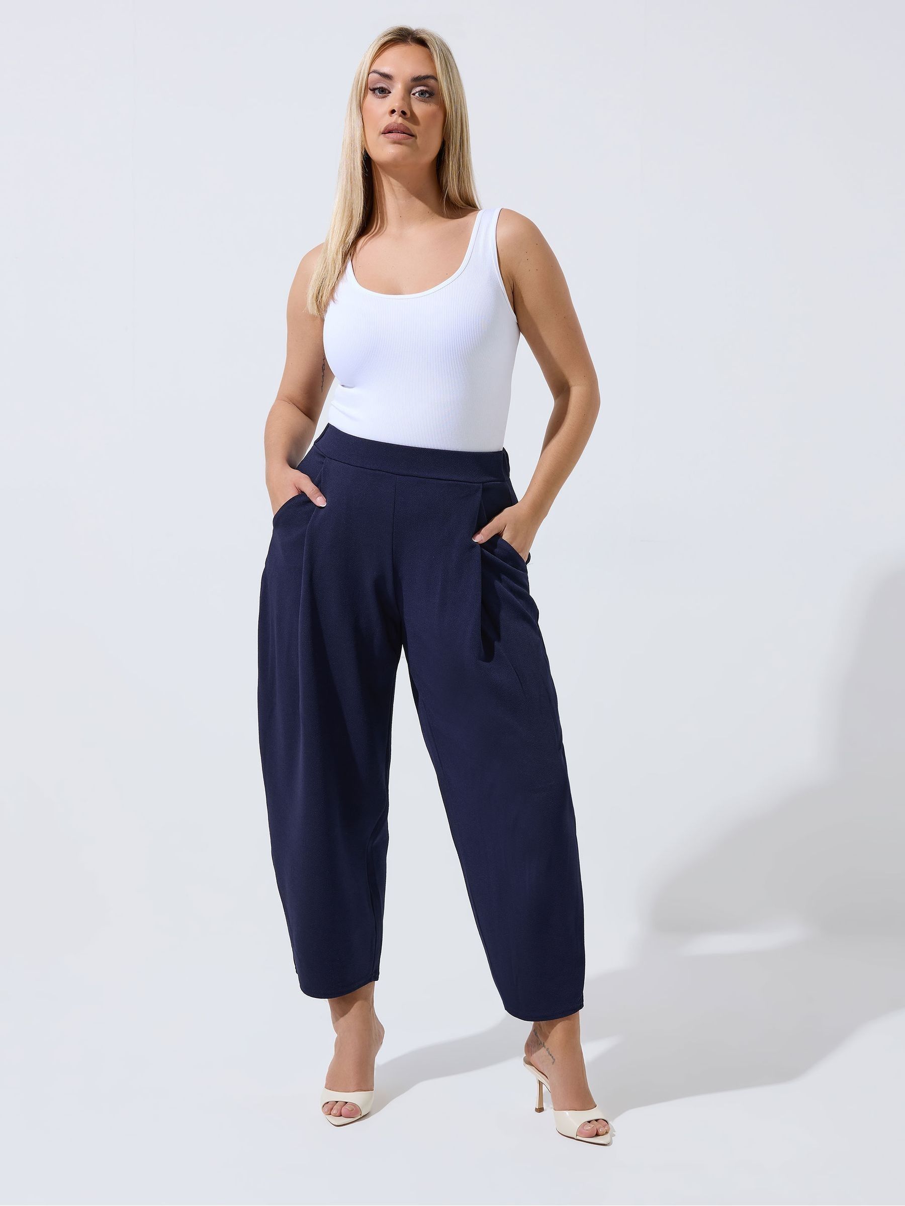 Yours Curve Women's Blue Limited Barrel Pleated Trousers