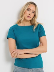 Long Tall Sally Blue Ribbed Boat Neck T-Shirt - Image 1 of 5