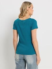 Long Tall Sally Blue Ribbed Boat Neck T-Shirt - Image 3 of 5