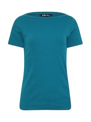 Long Tall Sally Blue Ribbed Boat Neck T-Shirt - Image 5 of 5