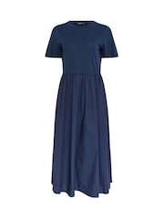 M&Co Blue Short Sleeve Jersey Woven Dress - Image 5 of 5