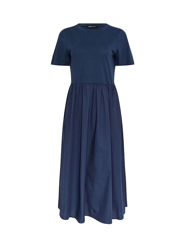 M&Co Blue Short Sleeve Jersey Woven Dress - Image 5 of 5