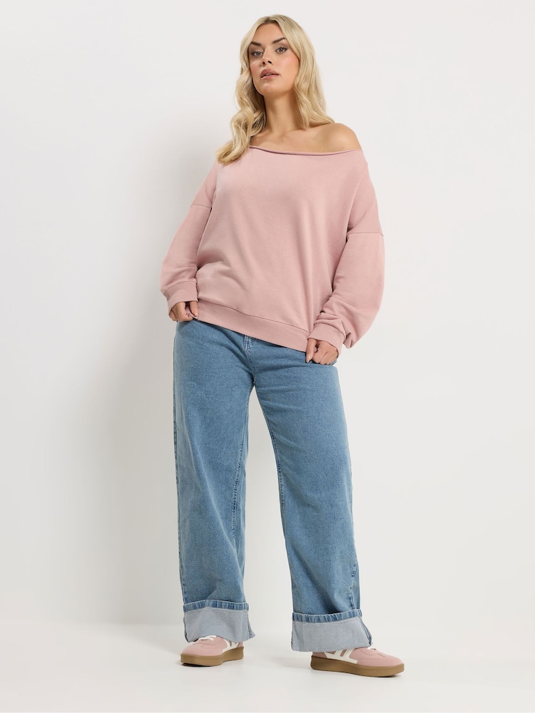 Yours Curve Pink Off Shoulder Sweatshirt - Image 2 of 5