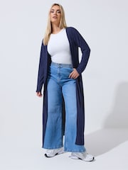 Yours Curve Blue Limited Ribbed Maxi Cardigan - Image 1 of 5