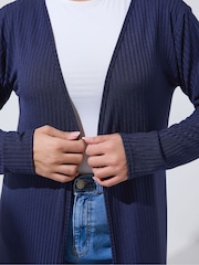 Yours Curve Blue Limited Ribbed Maxi Cardigan - Image 4 of 5