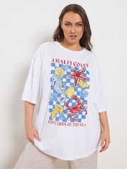 Yours Curve White Placement Print Boxy T-Shirt - Image 1 of 5