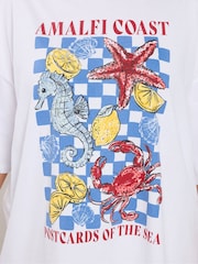 Yours Curve White Placement Print Boxy T-Shirt - Image 4 of 5