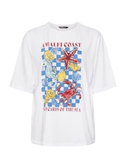 Yours Curve White Placement Print Boxy T-Shirt - Image 5 of 5