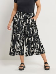 Yours Curve Black Cropped Abstract Wide Leg Trousers - Image 1 of 5