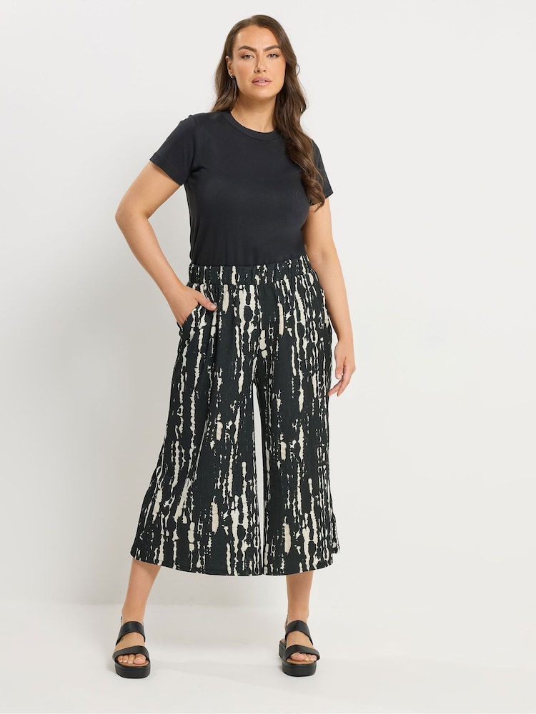 Yours Curve Black Cropped Abstract Wide Leg Trousers - Image 2 of 5 Yours Curve Black Cropped Abstract Wide Leg Trousers - Image 2 of 5