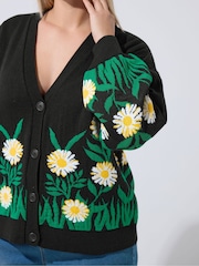 Yours Curve Black Limited Floral Garden Border Cardigan - Image 4 of 5