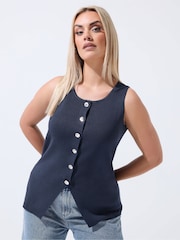 Yours Curve Blue Limited Knitted Waistcoat - Image 1 of 5