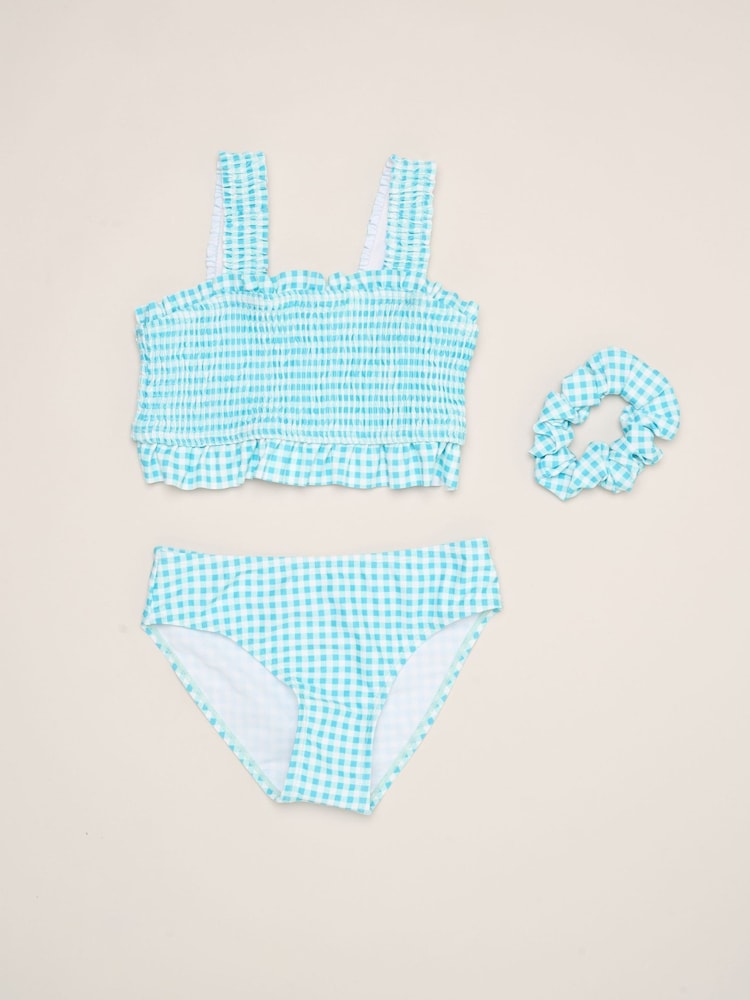 Miss Blue Gingham Bikini Set With Scrunchie - Image 1 of 6