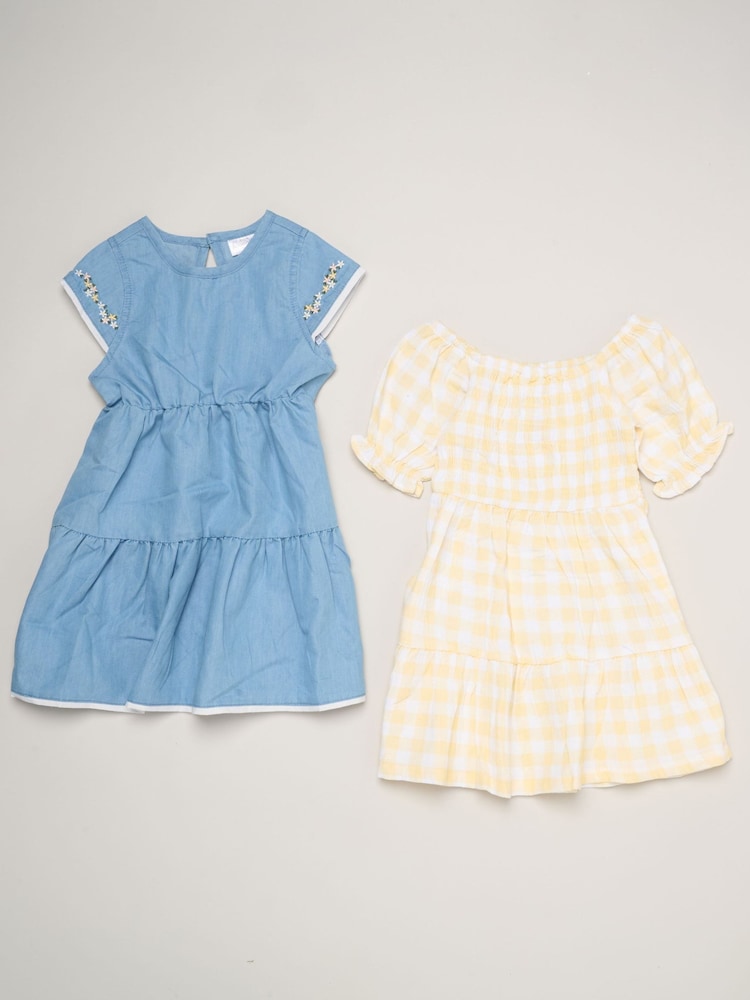 Miss Yellow Floral Print And Chambray Dresses 2 Pack - Image 1 of 5