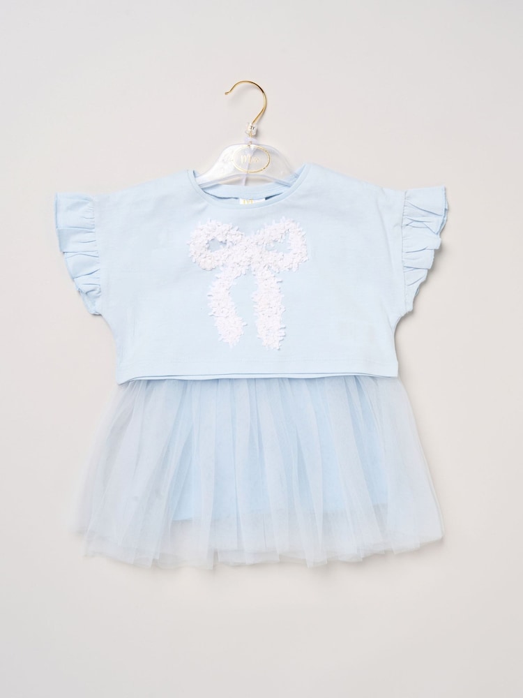 Miss Light Blue Bow Applique Short Sleeve T-Shirt And Tutu Skirt Outfit Set - Image 2 of 5 Miss Light Blue Bow Applique Short Sleeve T-Shirt And Tutu Skirt Outfit Set - Image 2 of 5