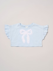Miss Light Blue Bow Applique Short Sleeve T-Shirt And Tutu Skirt Outfit Set - Image 4 of 5