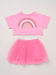 Miss Bright Pink Bow Applique Short Sleeve T-Shirt And Tutu Skirt Outfit Set - Image 1 of 4