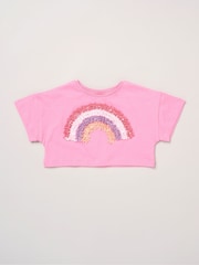 Miss Bright Pink Bow Applique Short Sleeve T-Shirt And Tutu Skirt Outfit Set - Image 3 of 4